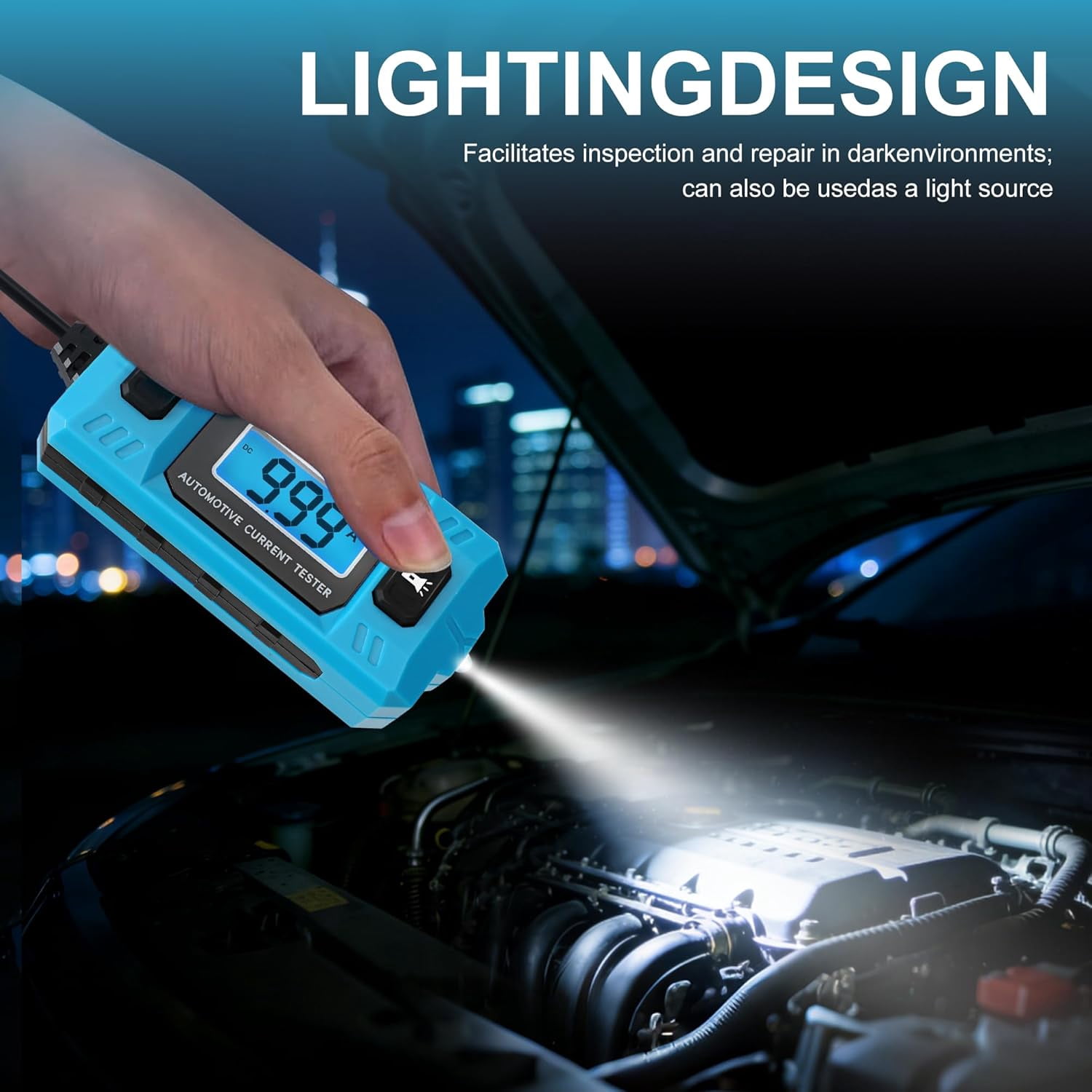 ABCISI Automotive Circuit Fault Probe Tester, 20A 48V Car Relay Fuse Blade Test, Cnbj-611 Parasitic Draw Tester, with LED Display & Front Light, High-Precision for Cars, Trucks, Suvs