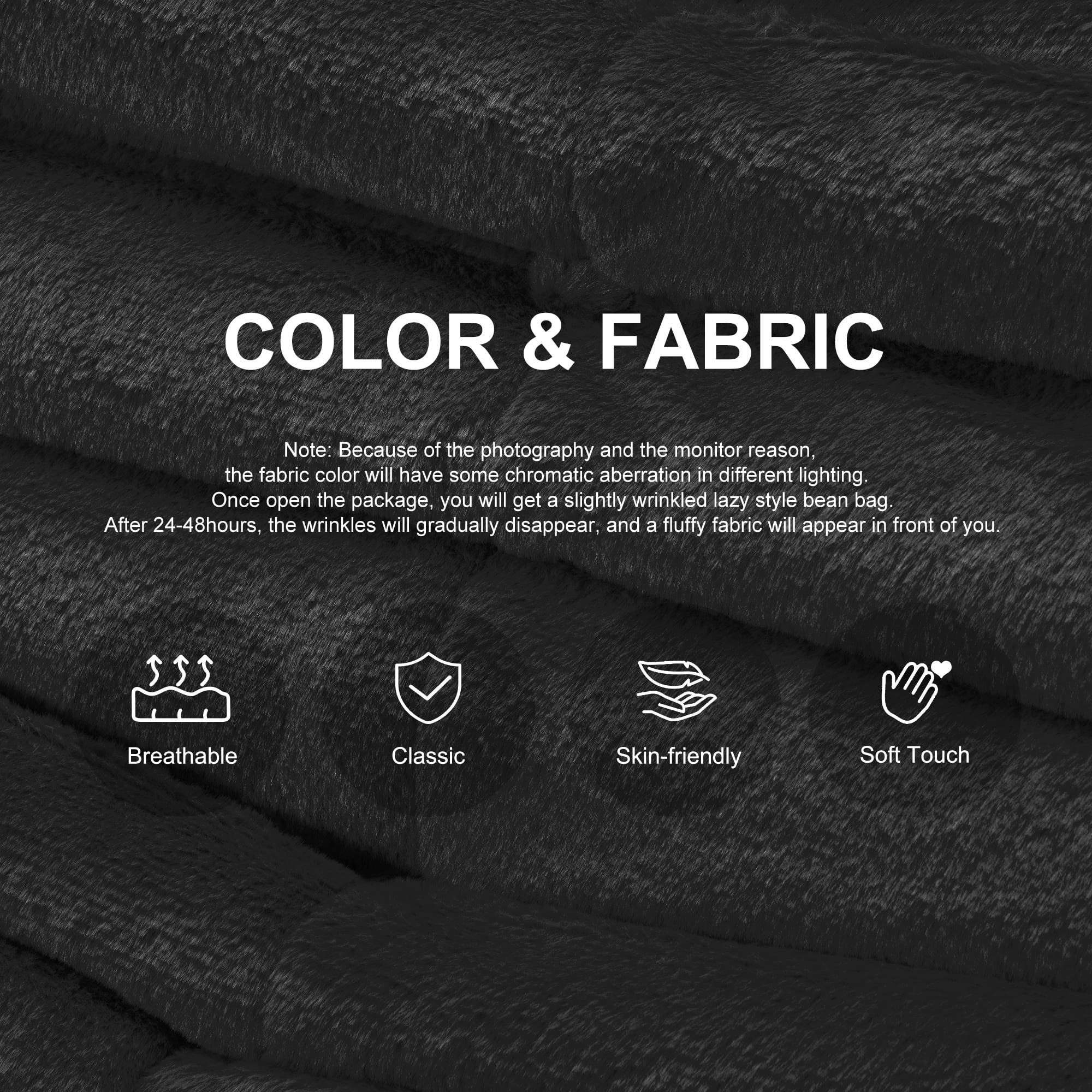 Hobestluk Bean Bag Chairs for Adults Giant BeanBag Chair Sofa Memory Foam Bean Bag Chair Faux Fur Fireside Bean Bags Big Lazy Sofa for Living Room Bedroom Dorm Office (Black Plush)