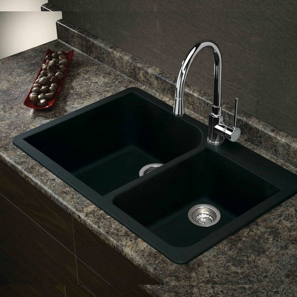 Transolid Radius 33'' L x 22'' W  Granite Double Offset Drop-in Kitchen Sink