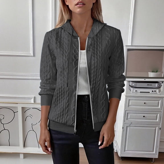 JIAYUE Womens Outerwear Coats Jackets Solid Color Long Sleeve Classic Fit Zipper Quilted Hooded Knitted Sweater Cardigan For Ladies Casual Everyday Wear