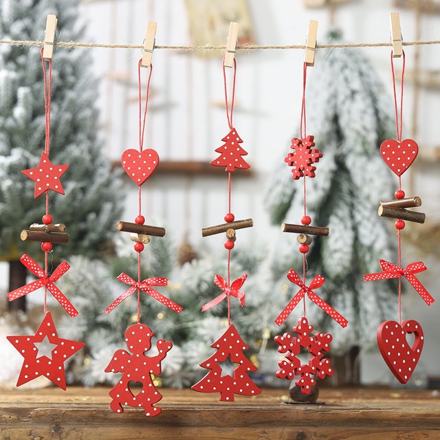 5 uds adornos de árbol de madera de Navidad JAMW caramelo colgante menta Sencillez