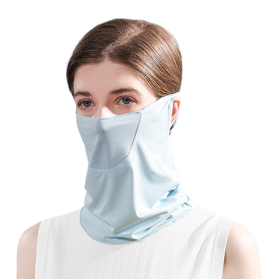 Ice silk sunscreen mask, anti-ultraviolet, quick-drying neck cover, facial protection, ear-mounted headscarf - blue