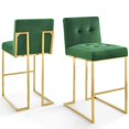 thumbnail image 1 of Bar Stool Chair Barstool, Set of 2, Velvet, Metal Steel, Gold Green, Modern Contemporary Urban Design, Bar Pub Cafe Bistro Hotel Restaurant Hospitality, 1 of 4