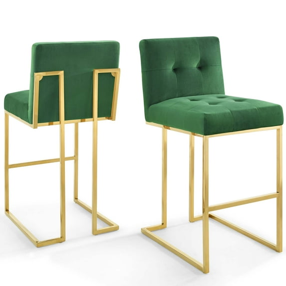 Bar Stool Chair Barstool, Set of 2, Velvet, Metal Steel, Gold Green, Modern Contemporary Urban Design, Bar Pub Cafe Bistro Hotel Restaurant Hospitality
