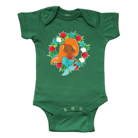 

Inktastic Christmas Mermaid with Orange Hair and Floral Wreath Gift Baby Boy or Baby Girl Bodysuit