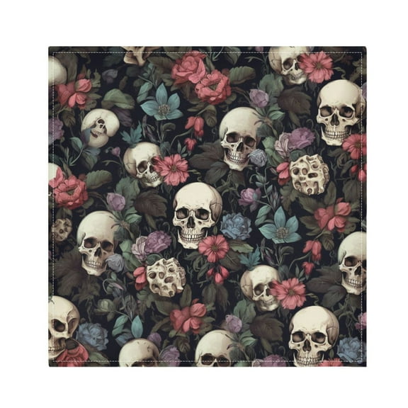 JSTEL Vintage Skull Flowers Cloth Napkins Set of 1, 20x20 Inch Washable and Reusable Napkin for Decoupage Dinner Party Everyday Use