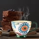 thumbnail image 5 of Taza de cerámica pintada a mano, estampado floral, 450ml, taza grande de leche, café, capuchino, té, cacao, taza de avena para el desayuno, 5 of 5