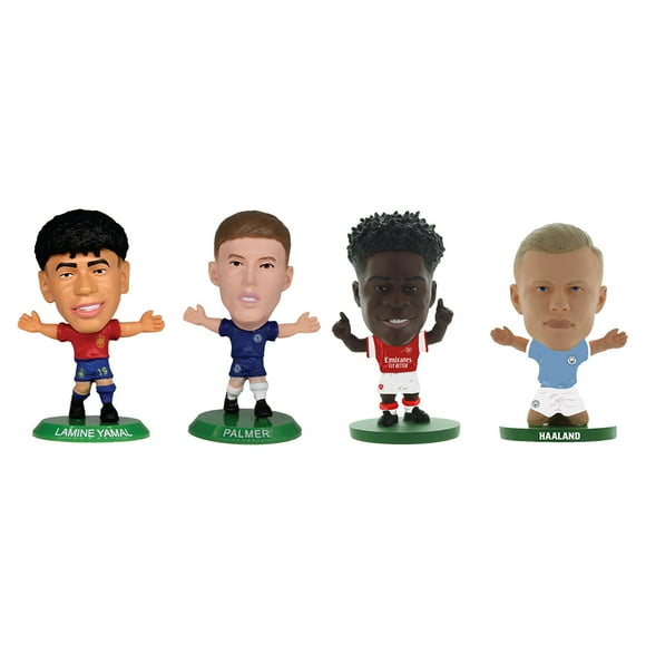 SoccerStarz Global Superstars Spain Lamine Yamal, Chelsea Cole Palmer, Arsenal Bukayo Saka & Manchester City Erling Haaland Ensemble de Figurines d'Action, Lot de 4, Figurines d'Action de Collection de 2 Pouces