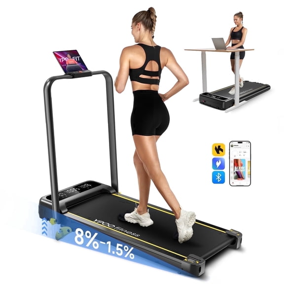 YPOO Clearance Walking Pad with Incline, Foldable Treadmill for Home and Office, 300 lb Capacity, Remote and APP Control