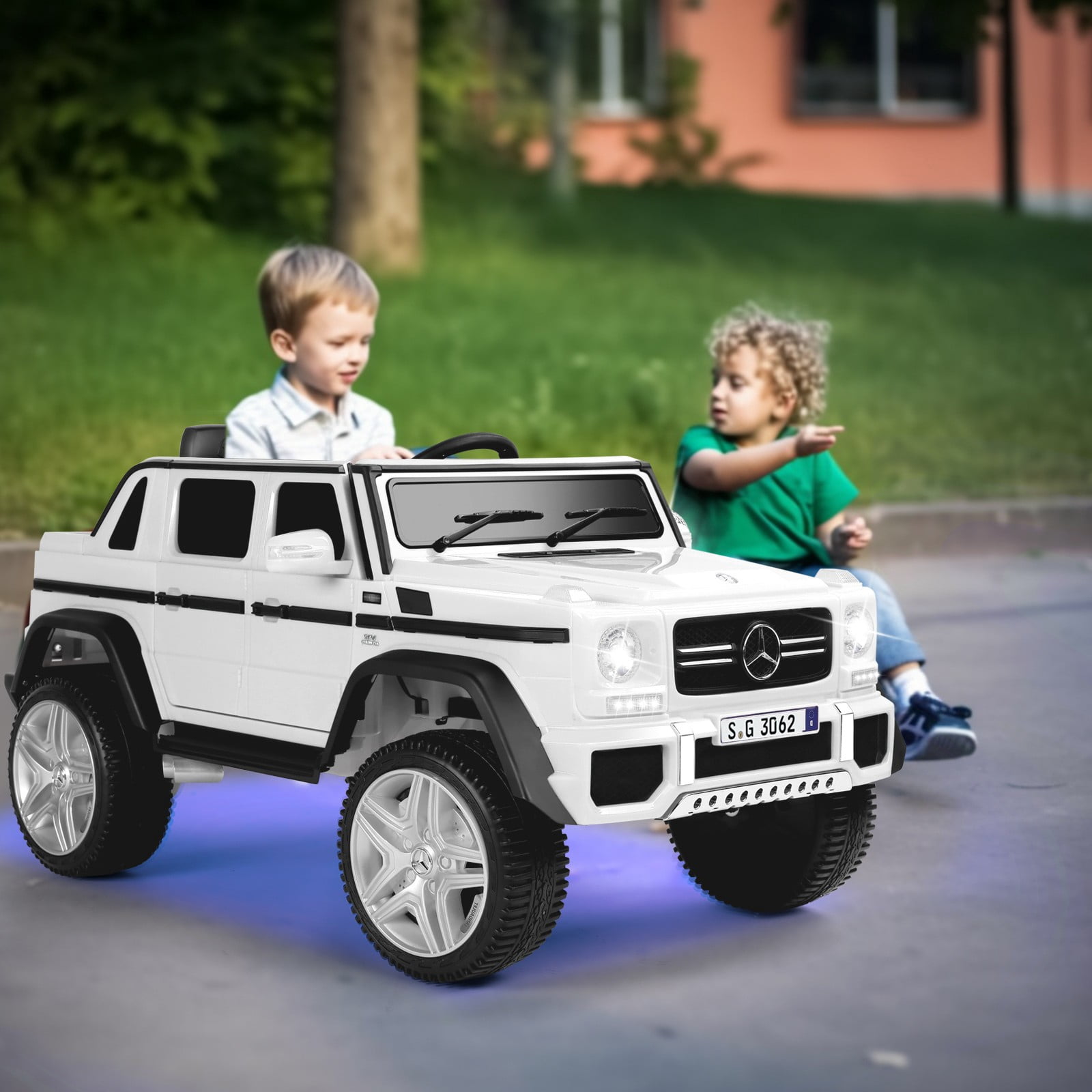 JOYLDIAS 12V Kids Ride on Car 3 Speeds Licensed Mercedes-Benz Electric Toy w/ Bluetooth, Remote Control, LED Lights (White)
