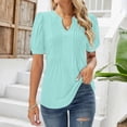thumbnail image 2 of T Shirts For Women Womens Tops V Neck Tops Puff Short Sleeve T Shirt Pleated Floral Printed Tunic Blouse Shirts, 2 of 7