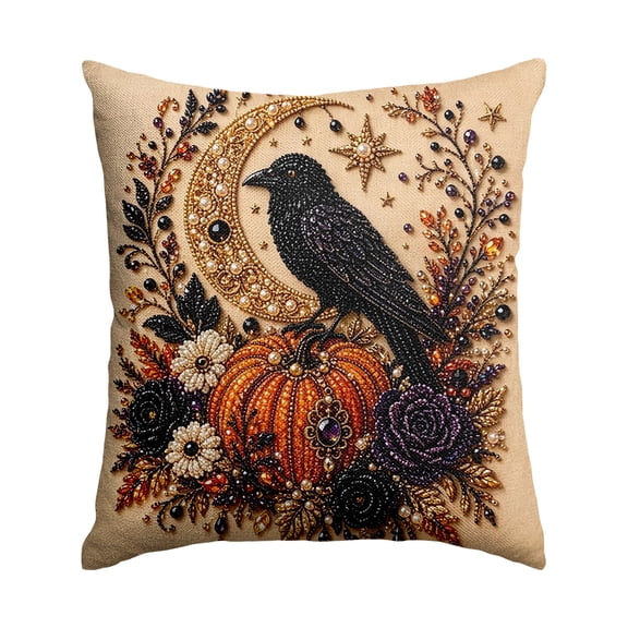 Halloween Pillow Cover, Gothic Halloween Decor, Spooky Halloween Decor, Fall Home Decor Indoor, 45X45Cm Linen Texture Throw Pillow Case, No Pillow Insert Included
