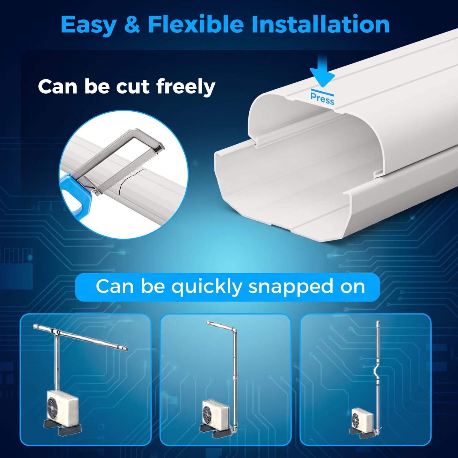 RUIE 4 Inch Mini Split Line Set Cover Kit, Decorative PVC Slim Duct Cover for Ductless Mini Split & Central AC 7000-24000 BTU, Paintable Weather-Resistant Line Cover Kit, White
