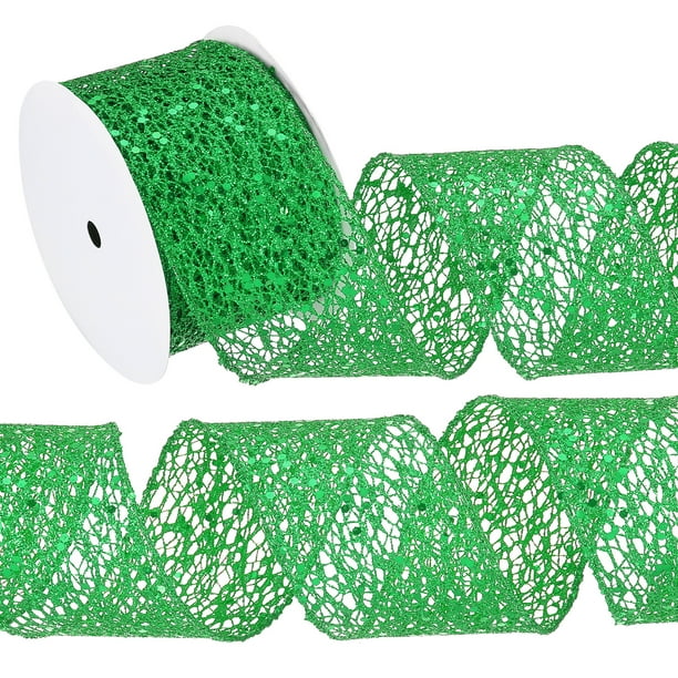 Cinta de Malla con Brillos, 2.5" x 10 Yards Cinta de Poliéster con Brillos para Guirnaldas (Verde Oscuro)