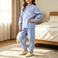 thumbnail image 5 of Bovxnpu Girls Thermal Underwear Set Sleepwear Fleece Crew Neck Thermal Top and Cuffed Pants Base Layer Outfits Set, 5 of 9