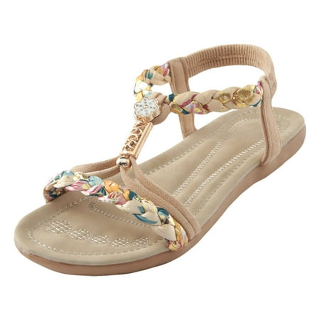 

QYZEU Woman Sandals Soft Soled Sandals Fashionable Bohemian Beach Outdoor Hollow Sandals Slip On Causal Breathable Lightweight Sandals Khaki 38