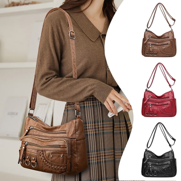 CAIXIA Large Space Woven Crossbody Shoulder Bag Soft Multi Compartment Casual Handbag For Daily Outing