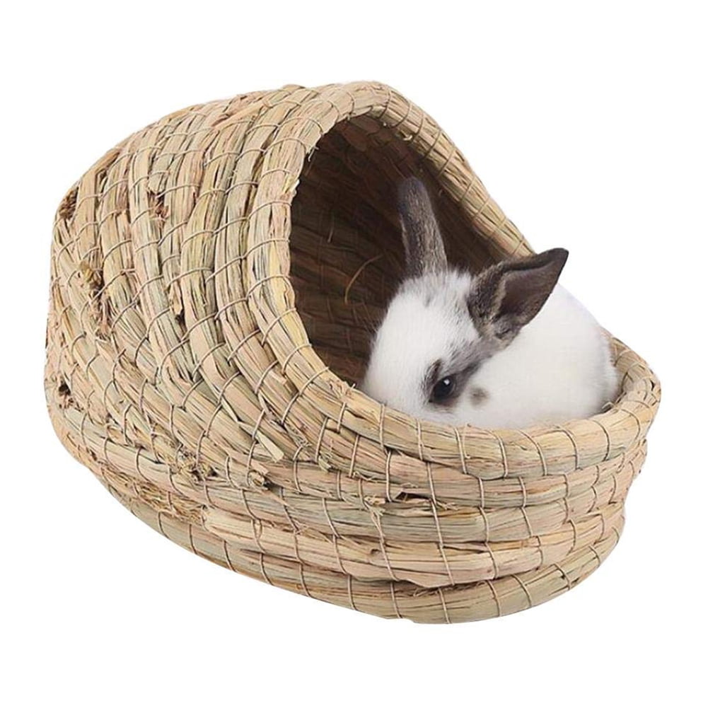 DGSL Grass House for Rabbit Chinchilla Small Animals Natural Hand Woven Seagrass Hay Hut Foldable Toy Hut for Play and Sleep Guinea Pigs Hideaway Hut Toy for Bunny 