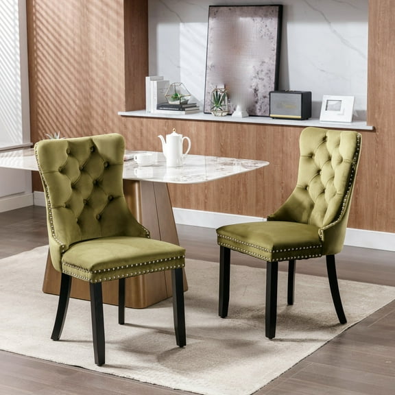 Harmijoy Set of 2 Velvet Upholstered Dining Chairs - Premium Solid Wood Legs, Nailhead Trim,Green