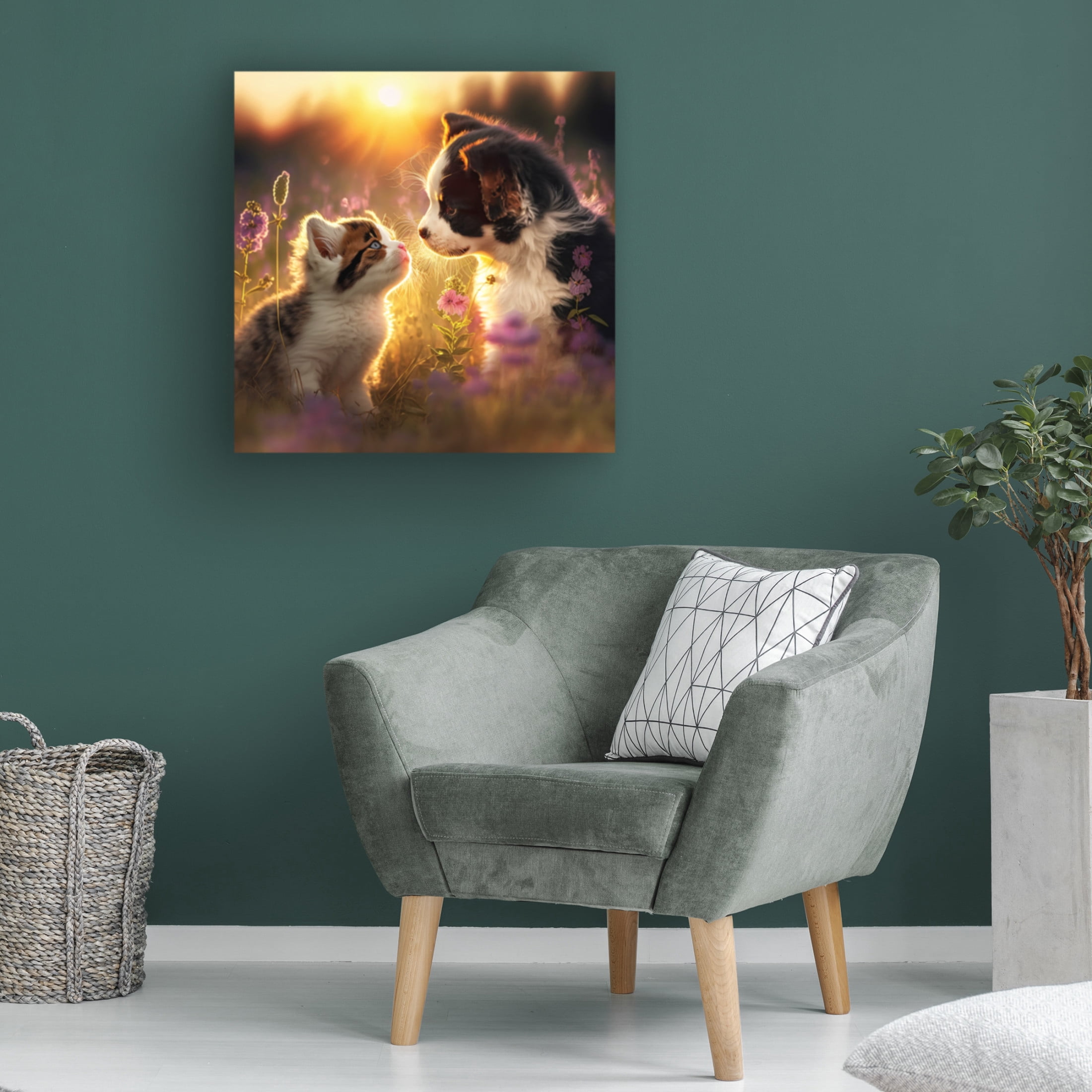Canvas Wall Art - Ray Heere 'Cats And Dogs 29' Wall Art for Living Room, Bedroom, or Office Décor by Trademark Fine Art - 18 x 18 Inches