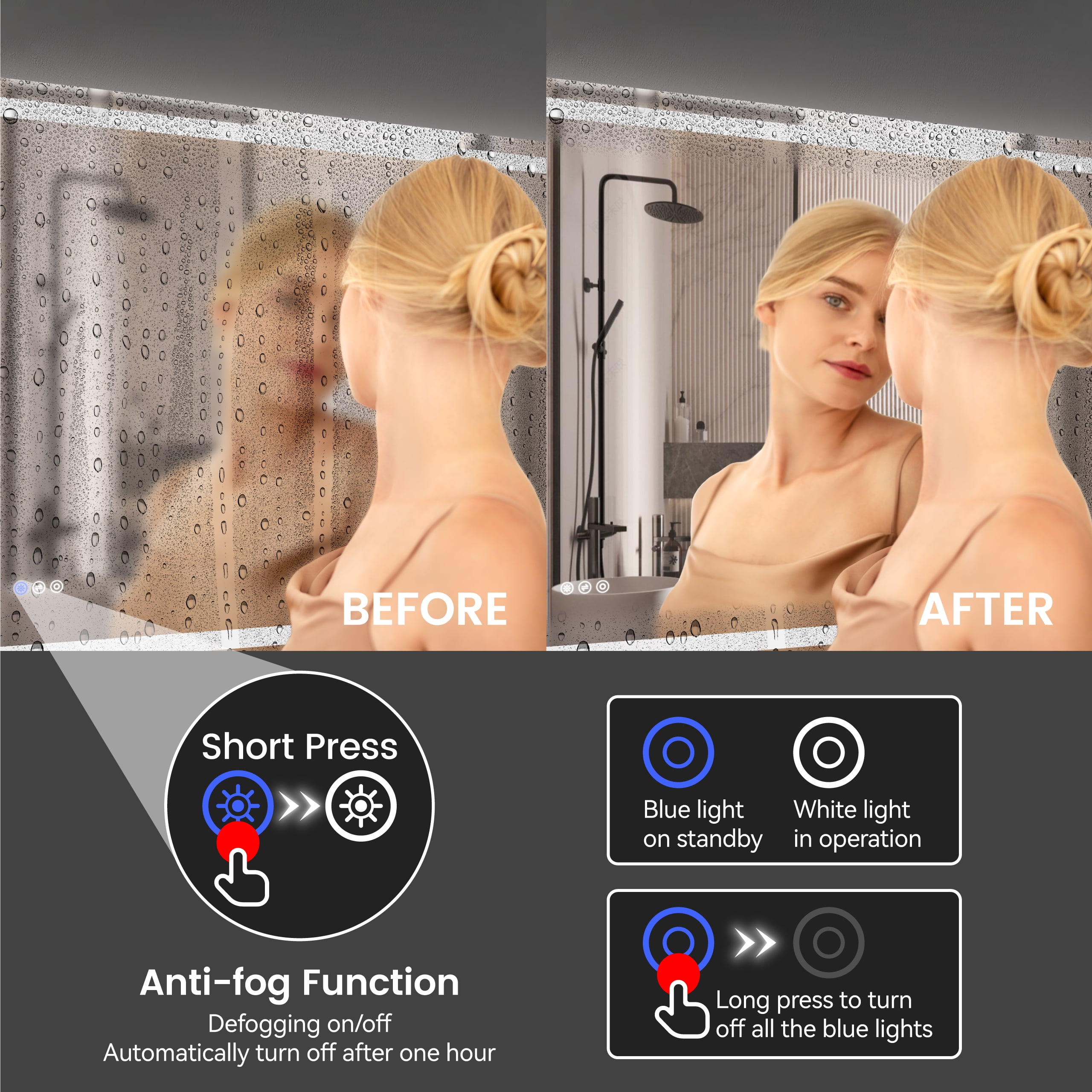 24"x36" LED Bathroom Mirror, Front-Lit and Back-Lit,3 Color Tem Adjustable, Brightness Memory, Anti-fog LED Vanity Mirror[Unable to ship on weekends]