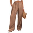 thumbnail image 2 of Women's Soft Nylon Spandex Stretch Trousers, Elastic Waist Straight Leg Long Pants with Functional Pockets, Tummy Control Slimming Fit, Casual Daily Wear, Work & Weekend | TruHer,Brown XL, 2 of 9