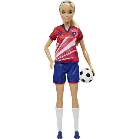 Barbie Soccer Doll, Blonde, #9 Uniform, Soccer Ball, Cleats, Socks, 3 & Up