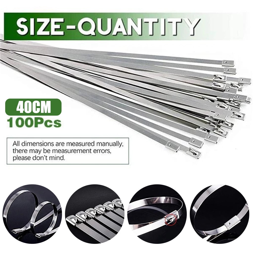 100 Pcs 304 Stainless Steel Exhaust Wrap Coated Metal Locking Cable Zip Ties 