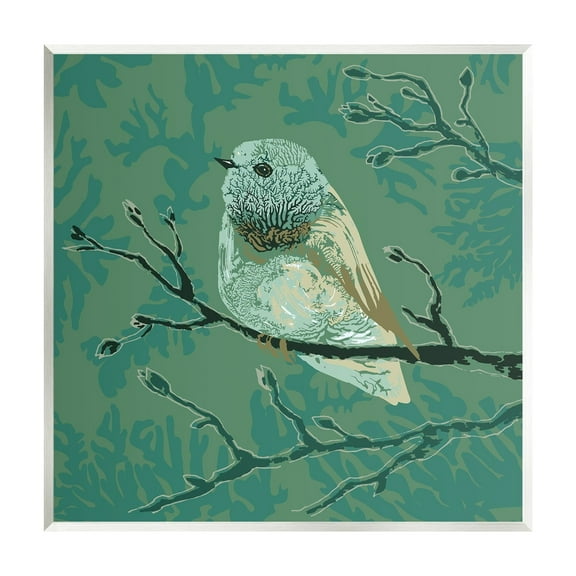 Stupell Industries Green Bird Perched Abstract Botanical Sprigs Detail Graphic Art Unframed Art Print Wall Art, Design by Verbrugge Watercolor