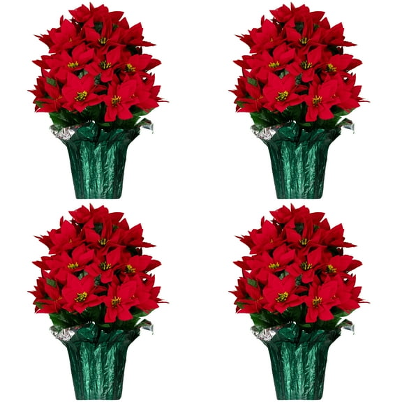 Sympathy Silks 4-Pack of Artificial Red Poinsettia Weighted Pots 20" Tall