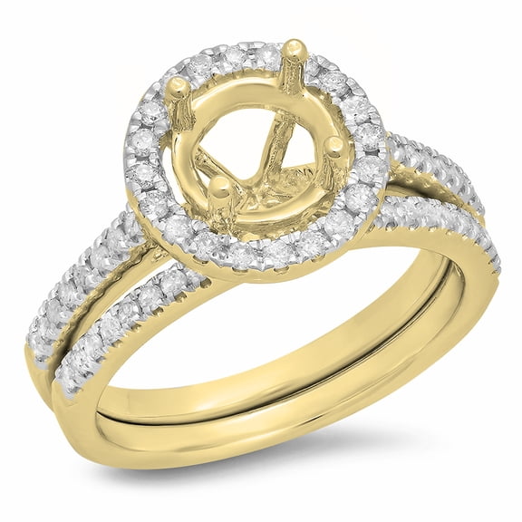 Dazzlingrock Collection 0.50 Carat (ctw) 14K Diamond Halo Semi Mount Engagement Ring With Band Set 1/2 CT, Yellow Gold, Size 8