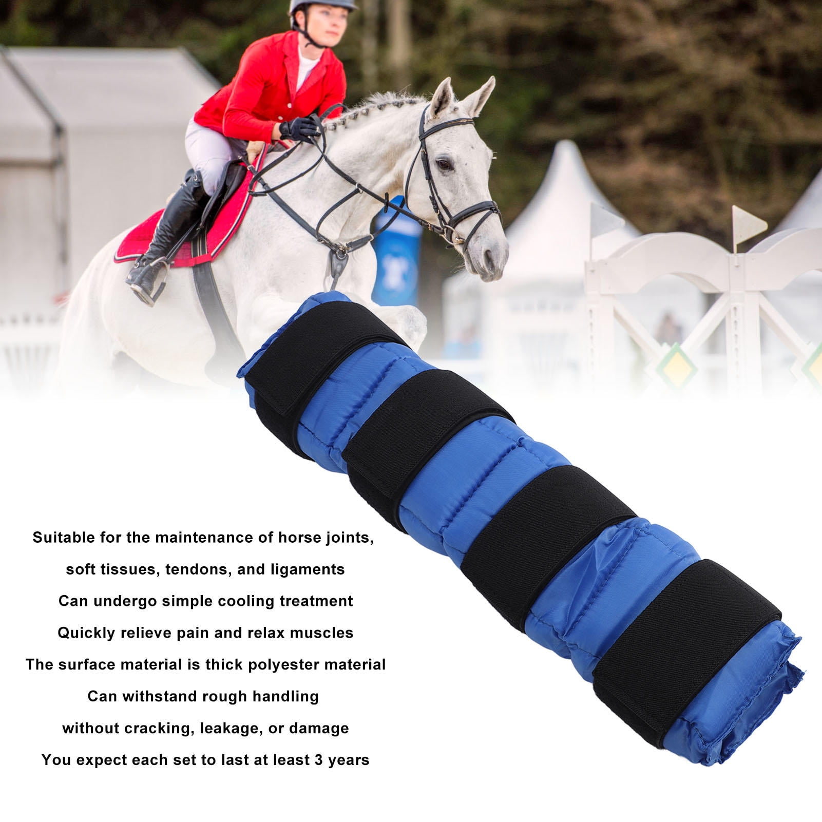 BOKYAN Reusable Horse Ice Pack Leg Wrap – 16” Cooling Boot for Knee, Hock & Leg Injuries, Durable Polyester, 3-Year Warranty, Blue