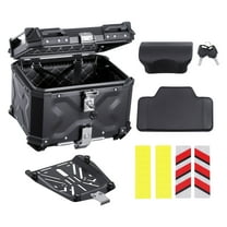 KFFKFF Universal Aluminum Alloy Motorcycle Tail Box, 55L Waterproof Detachable Top Case with Leather Interior, Lock & Back Cushion, Compatible with Most Motorcycle Frames
