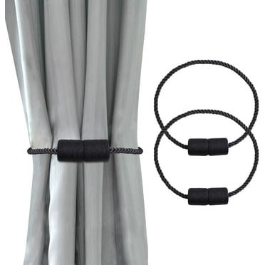 4 Pcs Magnetic Curtain Tiebacks, Minimalist Curtain Holders, Weave Rope Curtain Tie Backs, Modern Elegant Decorative Drapes Accessories (Black)