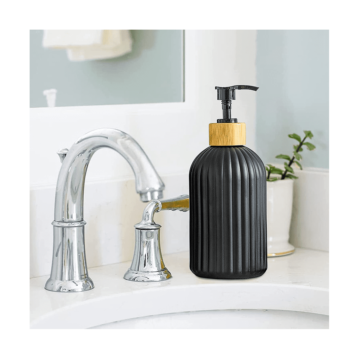 14Oz Glass Soap Dispenser with Wooden Tray, 2 PCS Hand and Dish Soap Dispenser Set, Kitchen Bathroom Farmhouse Decor