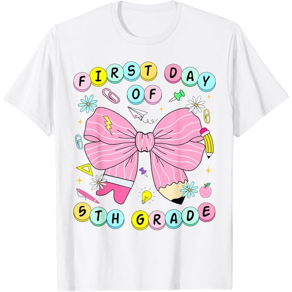 First Day Of 5Th Grade Girls Coquette Back To School T-Shirt Size S-5XL