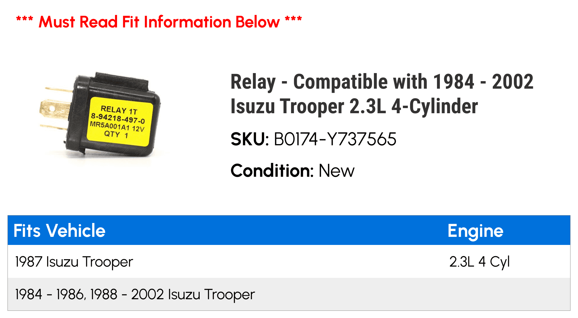 ディズニープリンセスのベビーグッズも大集合 Relay 4 2.3L Trooper Isuzu 2002 - 1984 with Compatible - 車・バイクサービス