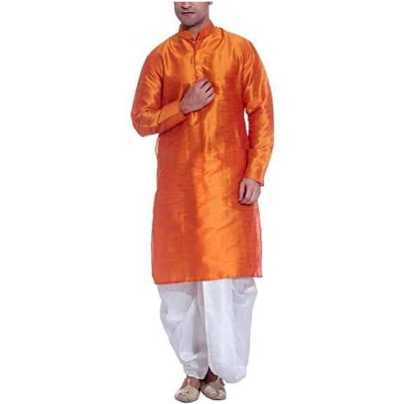 Royal Men's Silk Blend Dhoti & Kurta Set_Orange