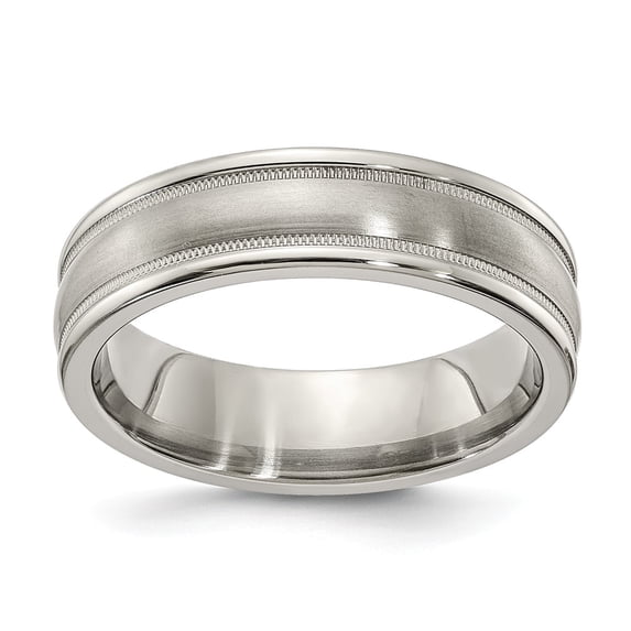 Solid Titanium Men's Matte Brushed Finish and Tri Dome Milgrain 6mm Ring Comfort-Fit Band Size 9.5