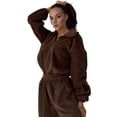 thumbnail image 3 of Women'S Casual Zip-Up Jumpsuit, Autumn Fashion Waist-Cinching One-Piece Suit, One-Piece Sportswear Brown L, 3 of 9