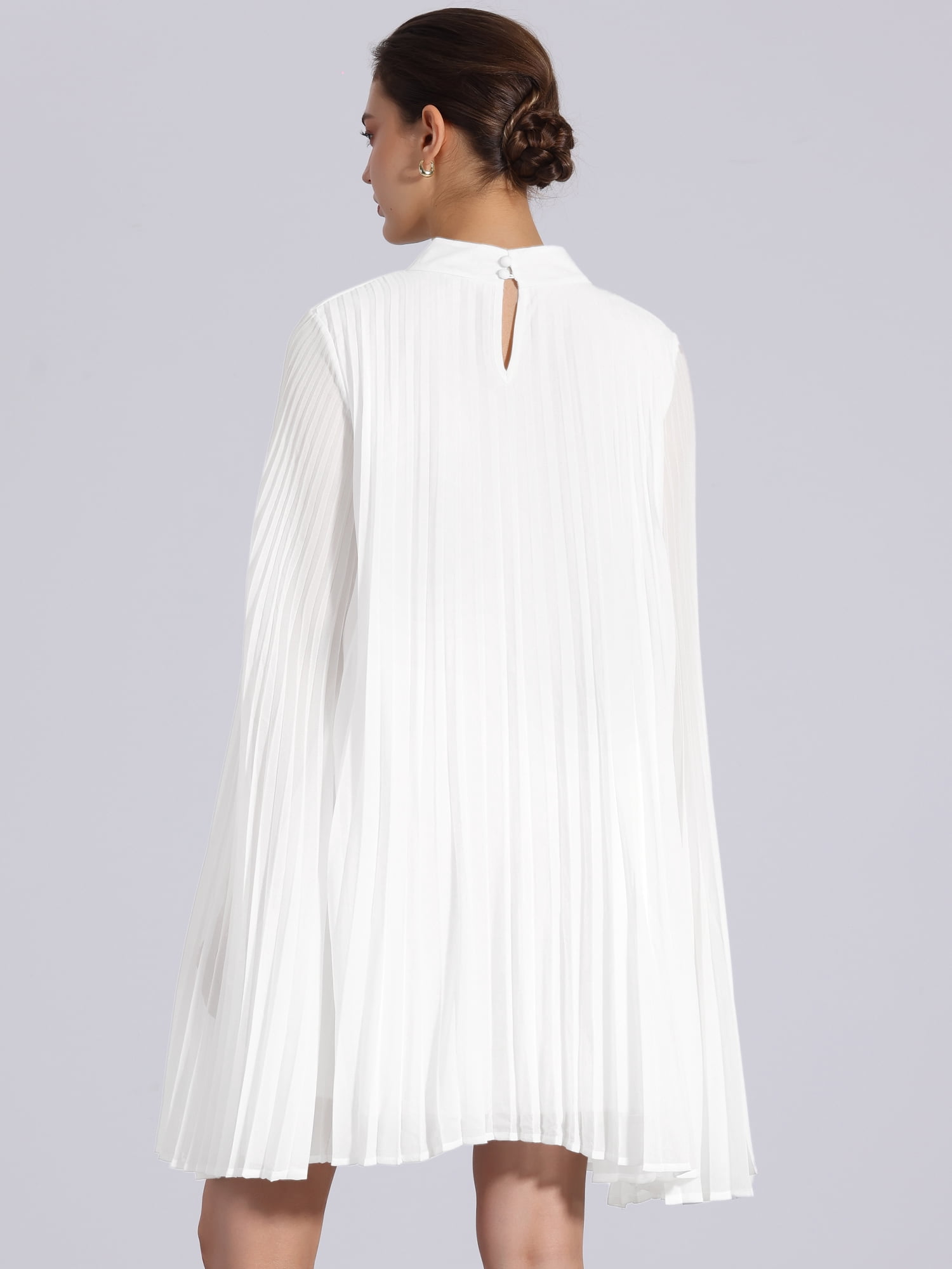 DARING DIVA Flowy Cloak Sleeve Cape Pleated Chiffon Dress XL White