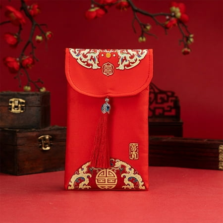 

Chinese Brocade Red Envelope Personality Money Pocket Gifting Pouch Tassel Decor