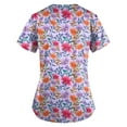 thumbnail image 3 of ADSSDQ Women's V-Neck Scrub Top,Floral Print Nursing Scrubs for Women,Summer Short Sleeve Workwear Nurse Uniforms Scrub Tops with Pockets Purple 2XL, 3 of 3