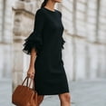 thumbnail image 4 of DeHolifer Women's Dresses Crewneck Ruffle 3/4 Sleeve Mesh Elegant Solid Casual Dresses Black 2XL, 4 of 7
