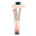 thumbnail image 3 of 3.05ct Brilliant Emerald Cut Natural London Blue Topaz 14K Rose Gold Halo Solitaire with Accents Engagement Bridal Wedding Ring Band Set size 10.5, 3 of 7