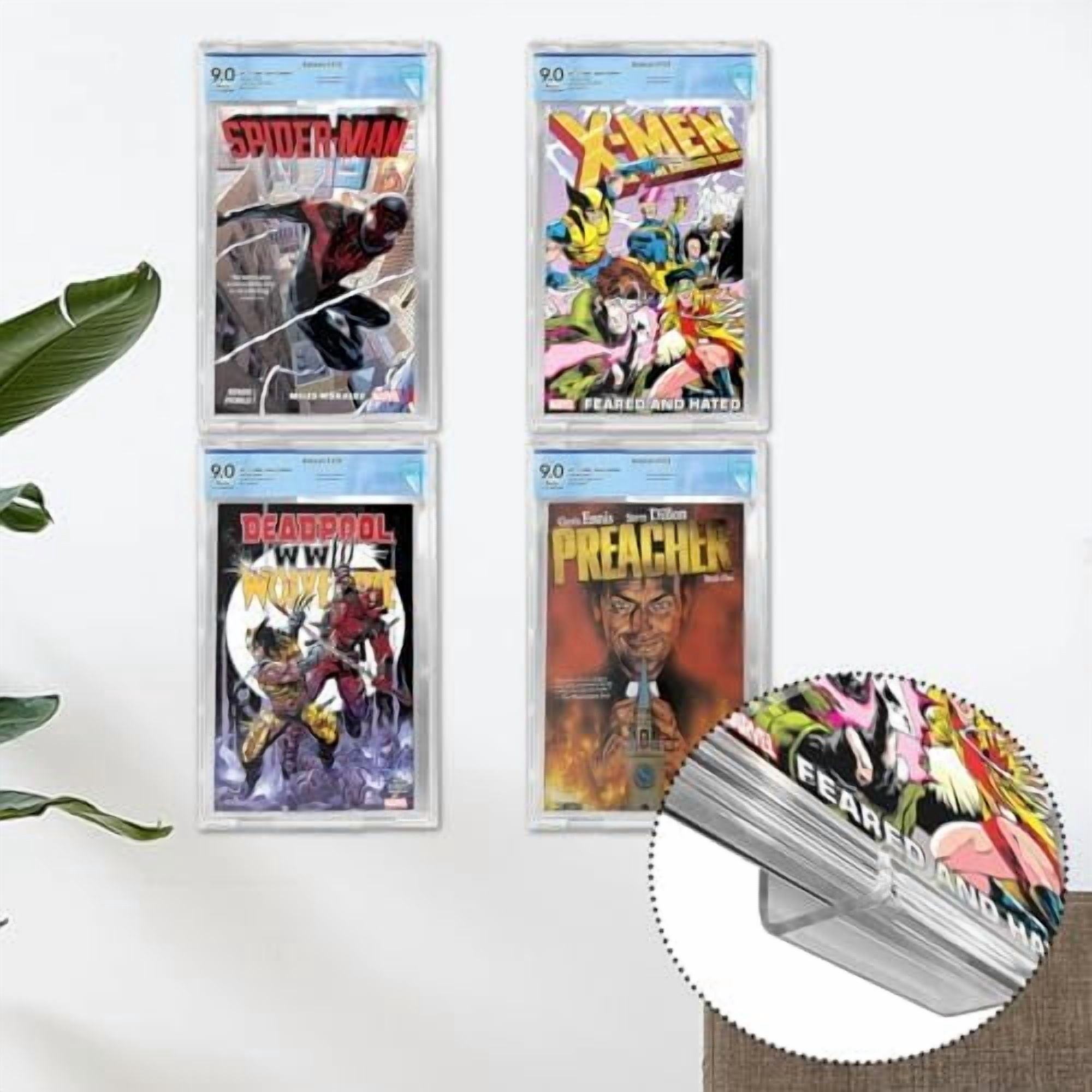 16Pcs Clear Floating Comic Book Display Shelves,Clear Floating Shelves for Displaying Comic Books with Expansion Screws,Comic Book Shelf Stand Wall Mount Display, Comic Book Frames for Wall