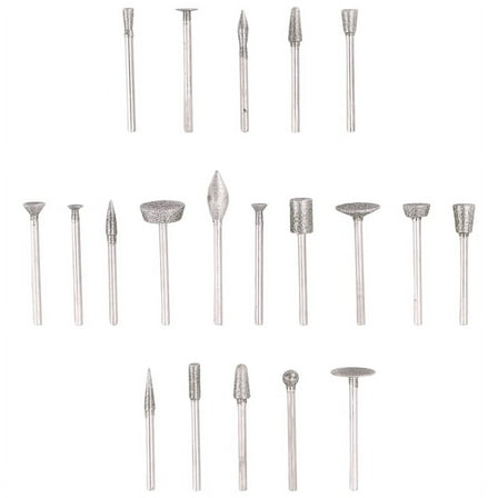 Stone Carving Set Diamond Burr Bits,20PCS Polishing Kits Rotary Tools Accessories with 1/8 Inch Shank for