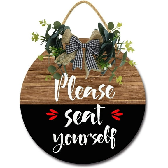 Eveokoki 12" Rustic Bathroom Hanging Wooden Signs,Please Seat Yourself Family Sign Rustic Wall Decor Indoor and Outdoor Decoration Farmhouse Primitive for Home Wall Sign Door