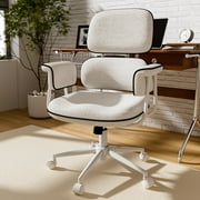 HomeZeer Executive Mid Century Modern Office Chair, White Linen Fabric with Memory Foam Wide Seat, Split Back, Padded Arms & Adjustable Height, Vintage Desk Chair for Home Office, Wheels Included