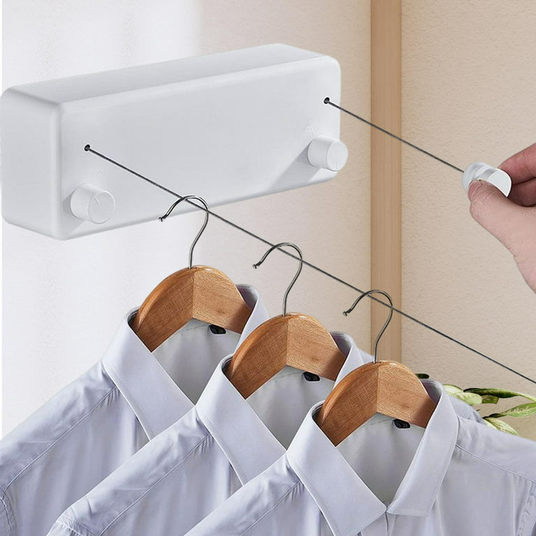 Washing Line Rope Hanger Laundry Rack Hanging Clothes Line Wall Mounted Retractable Clothesline for Shower Room Clothing Laundry Room Travel White